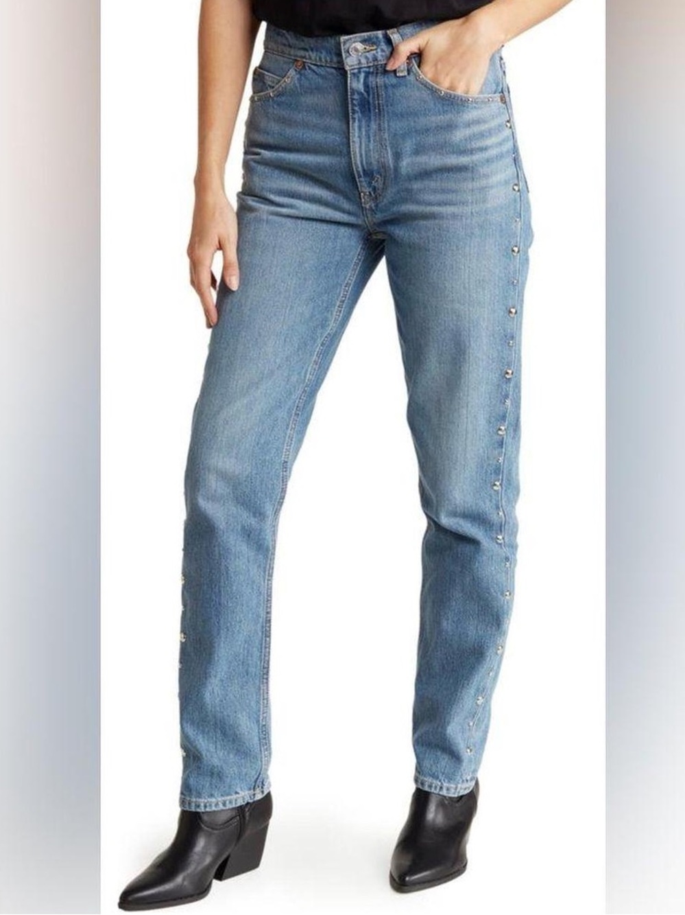 Re/Done 70’s Straight-Leg High Waist Studded Jean, size 26